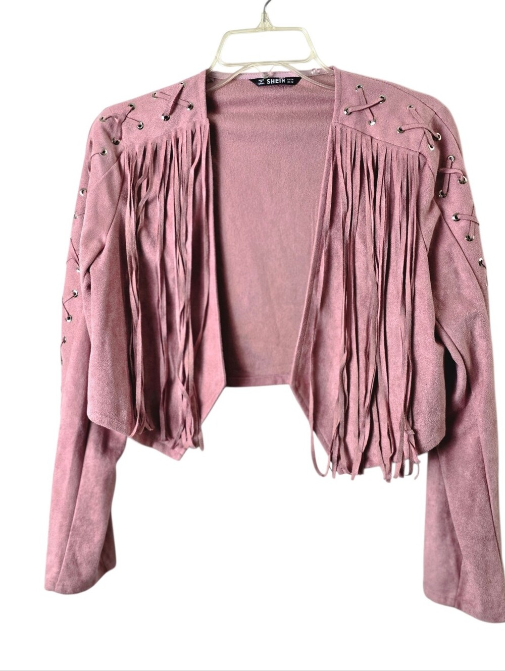 SHEIN Mauve Fringe Suede Jacket